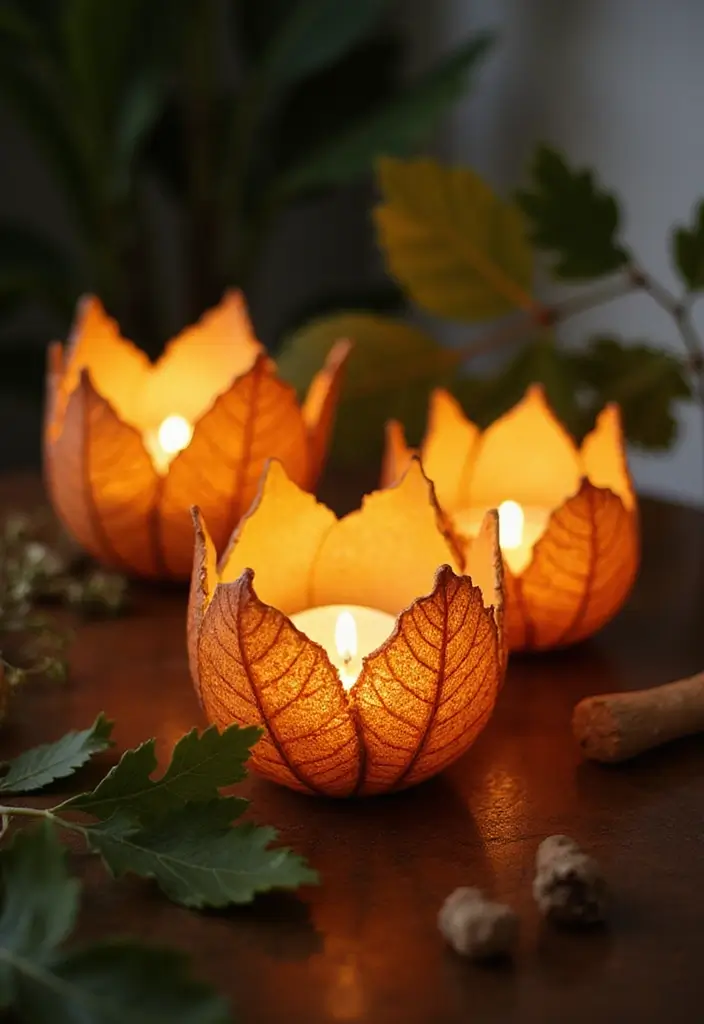 29 Paper Leaf Crafts DIY Ideas for Nature-Inspired Decor - 16. Leaf Candle Holders