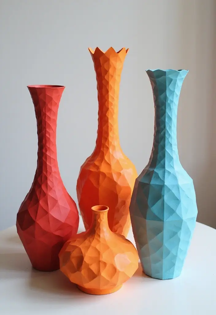 30 3D Paper Crafts DIY Ideas for Eye-Catching Creations - 28. 3D Paper Sculpture Vases