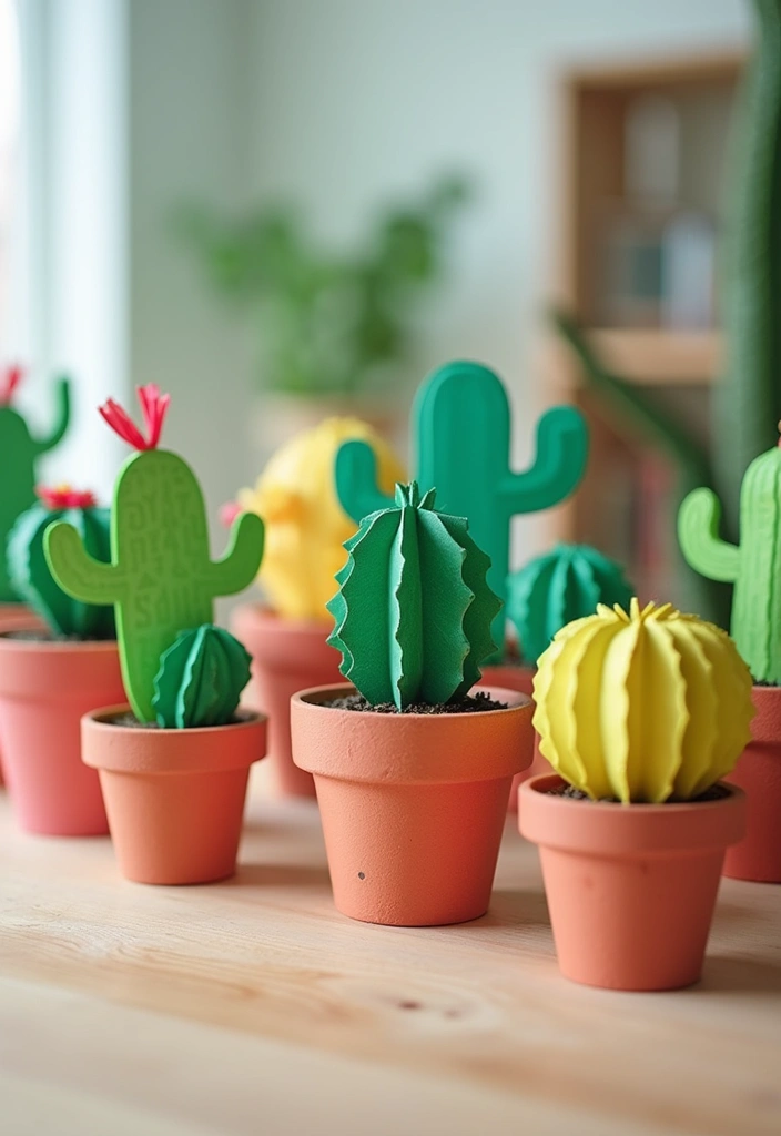 30 3D Paper Crafts DIY Ideas for Eye-Catching Creations - 9. Paper Cactus Sculptures