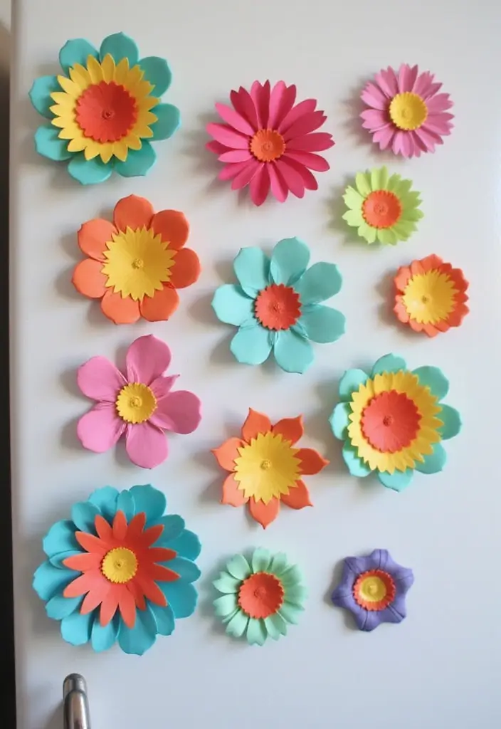 30 DIY Paper Flower Crafts That Bloom with Beauty - 13. Paper Flower Magnets