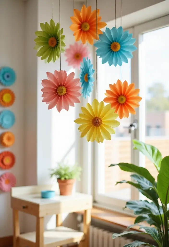 30 DIY Paper Flower Crafts That Bloom with Beauty - 14. Paper Flower Mobile