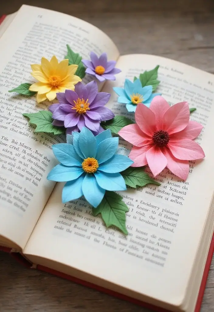 30 DIY Paper Flower Crafts That Bloom with Beauty - 15. Paper Flower Bookmarks