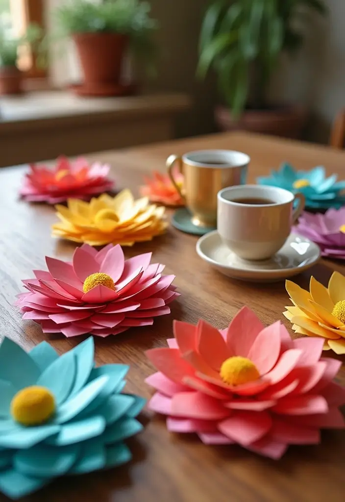 30 DIY Paper Flower Crafts That Bloom with Beauty - 22. Paper Flower Coasters