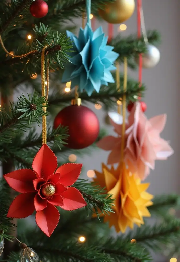 30 DIY Paper Flower Crafts That Bloom with Beauty - 27. Paper Flower Christmas Ornaments
