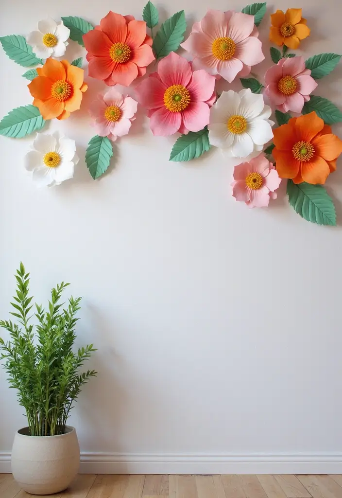 30 DIY Paper Flower Crafts That Bloom with Beauty - 30. Paper Flower Wall Decor