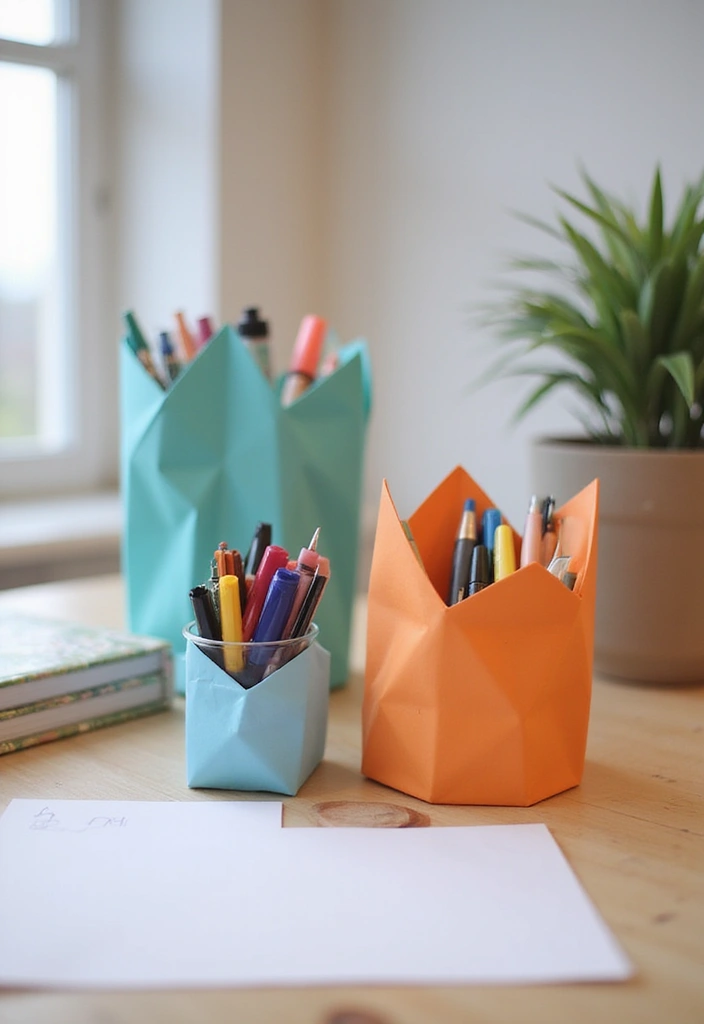 30 Origami Paper Crafts DIY Projects That Bring Joy to Your Day - 19. Origami Table Organizers