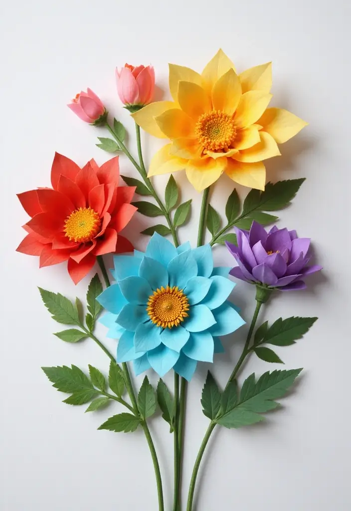 30 Paper Bouquet DIY Ideas That Last Forever - 12. Playful Color-Blocked Blooms