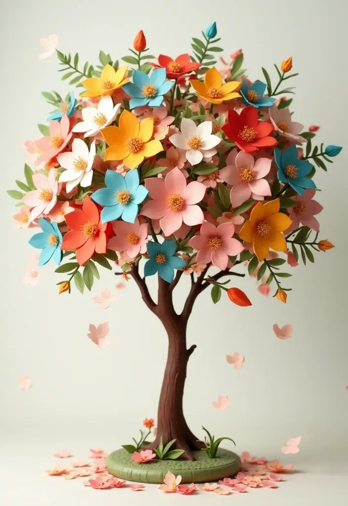 30 Paper Bouquet DIY Ideas That Last Forever - 24. Personalized Family Flower Tree