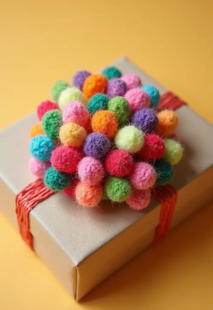 30 Paper Bow Crafts DIY Projects for Perfect Gift Wrapping - 10. Pom-Pom Bow