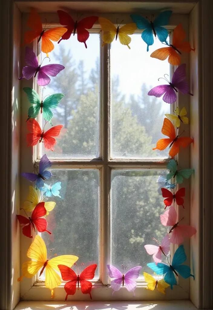 30 Paper Butterfly Wall Decor DIY Ideas That Bring Walls to Life - 19. Butterfly Window Decor