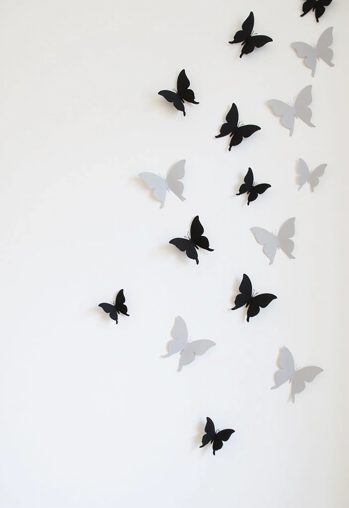 30 Paper Butterfly Wall Decor DIY Ideas That Bring Walls to Life - 2. Elegant Monochrome Butterflies