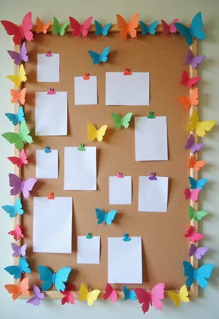 30 Paper Butterfly Wall Decor DIY Ideas That Bring Walls to Life - 24. Butterfly Bulletin Board