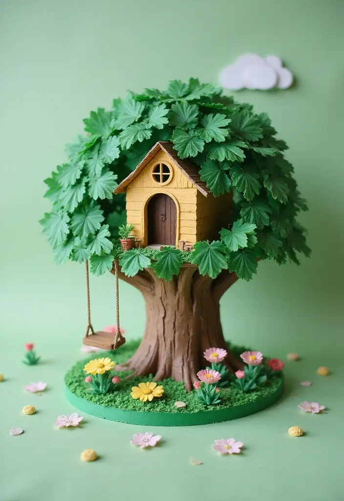 30 Paper House Crafts DIY Projects That Spark Imagination - 19. Fantasy Treehouse with Swing