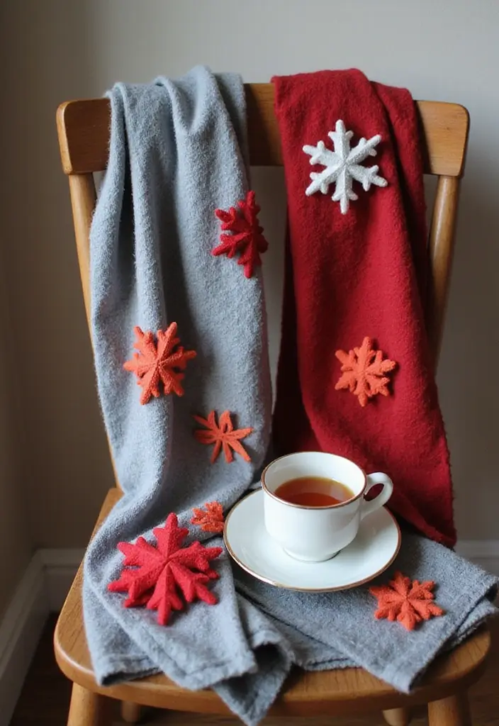 30 Paper Snowflake Crafts DIY Projects for Winter Magic - 18. Snowflake Embellished Scarves