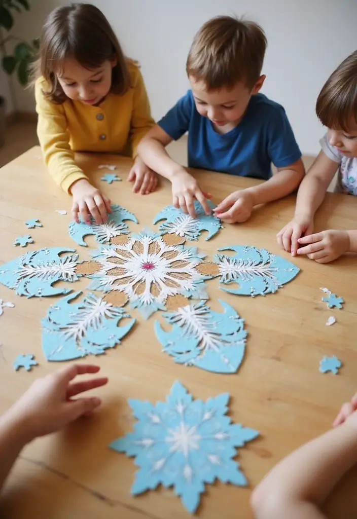 30 Paper Snowflake Crafts DIY Projects for Winter Magic - 19. DIY Snowflake Puzzle