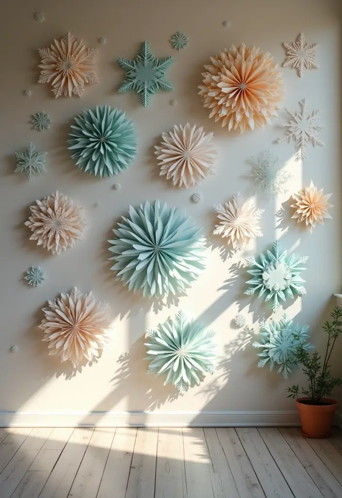 30 Paper Snowflake Crafts DIY Projects for Winter Magic - 22. Snowflake Wall Art