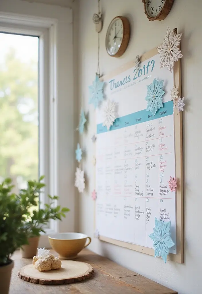 30 Paper Snowflake Crafts DIY Projects for Winter Magic - 25. Snowflake-Themed Family Calendar