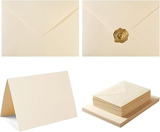 50 Pack Cream A6 Envelopes with Cards 4x6 Thick Folded Cardstock and Gol...