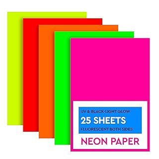 25 Sheets Neon Paper - 250 gsm 5 Colors Neon Construction Paper, UV and ...