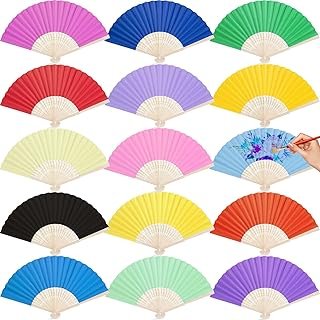 DomeStar 15 Pcs Paper Folding Hand Fans, 8.3 Inch Multicolored Paper Fan...