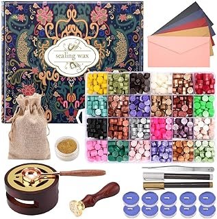 Wax Seal Stamp Kit - 24 Colors, 624 Pcs Stamp Beads, Sealing Wax Warmer,...
