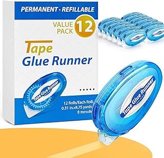12 Pack Double Sided Tape Roller, 8mm x 315 Inch Permanent Adhesive Scra...