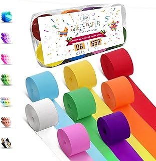 8 Crepe Paper Streamers Rolls, 656ft Pack of Unique 8 Rainbow Streamers ...