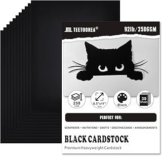 30 Sheets Black Cardstock, 8.5 x 11 Card Stock, 92lb/250gsm Thick Cover ...
