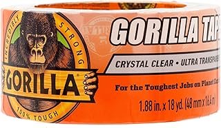 Gorilla Crystal Clear Tape, 1.88” x 18 yd (Pack of 1) - Weather Resistan...