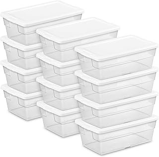 Sterilite 12 Pack Storage Box, 6 Quart Stackable Tote, Clear Plastic Con...