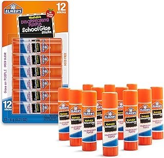 Elmer's Disappearing Purple School Glue Sticks, Washable, 6 Grams, 12 Co...