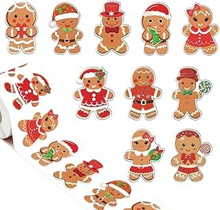 1000Pcs Christmas Stickers Roll Gingerbread Man Decals 10 Designs Funny ...