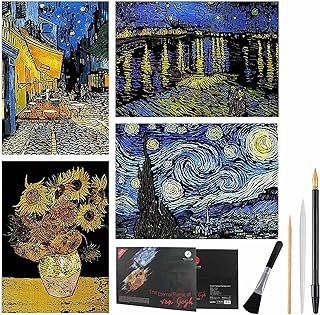 EGOSKY Scratch Art Adult, 4 Pack Van Gogh Scratch Rainbow Scratchboard P...