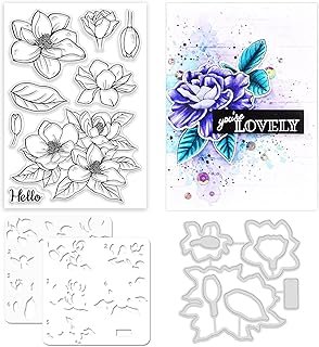 ORIGACH Realistic Magnolia Flower Stamps and Die and Layering Coloring S...