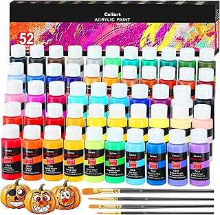 Caliart Acrylic Paint Set, 52 Colors (2oz/Bottle) with 4 Brushes, Art Cr...