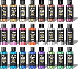 ABEIER Metallic Acrylic Paint, Set of 24 Metallic Colors in 2oz/60ml Bot...