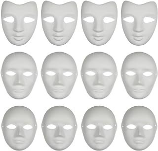 12PCS Paper Mache Art Mask White DIY Full Face Masks Blank Paintable Mas...