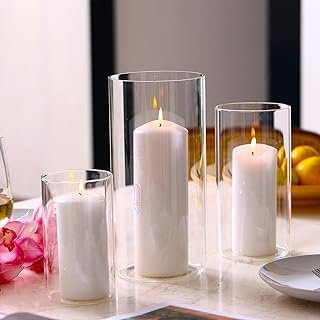 PHOSPHOR Hurricane Candle HoldersFor Pillar Candle Clear Glass Cylinder ...