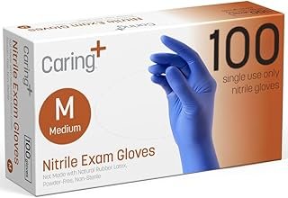 Caring Nitrile Exam Gloves, Blue, Powder-Free, Disposable Gloves for Med...