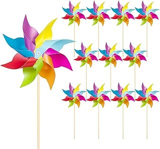 HOOSUN 12 Pack Rainbow Pinwheels for Yard and Garden,Rainbow Party Decor...