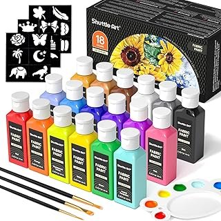 Shuttle Art Fabric Paint, 18 Colors Permanent Soft Fabric Paint in Bottl...