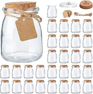 Brajttt Mini Yogurt Jars 30 Pack, 7 oz Glass Favor Jars with Cork Lids, ...