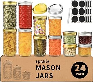 Mason Jars Canning Jars, 24 Pack Jelly Jars With Regular Lids, Ideal for...