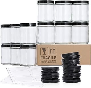 12 Pack, 8 OZ Thick Glass Jars with Lids, Clear Candle Jars with 12 Meta...