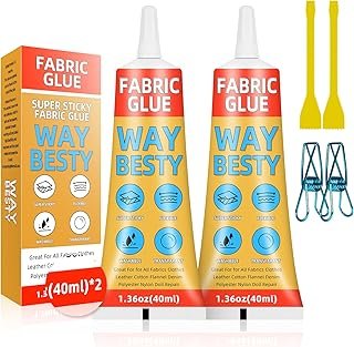 2 Pcs Fabric Glue Permanent, 40ML Fabric Glue for Clothing Permanent, Wa...