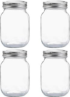 Glass Regular Mouth Mason Jars, 16 oz Clear Glass Jars with Silver Metal...