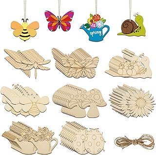 80PCS Wooden Spring Ornaments to Paint, 8 Styles DIY Blank Unfinished Wo...