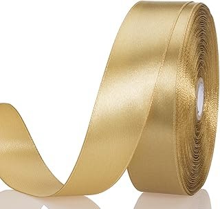 1 Inch Champaign Gold Solid Satin Ribbon, 50 Yards Craft Fabric Ribbon f...