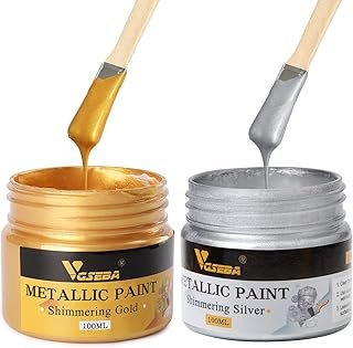 Acrylic Paint Metallic Gold and Silver,200ml Gold Leaf Paint for Art, Pa...