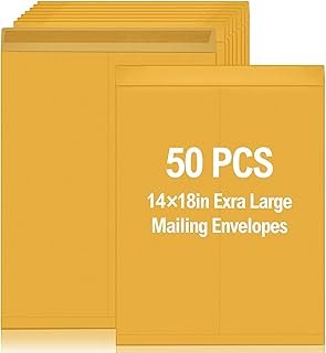 50 Pcs 14'' x 18'' Extra Large Mailing Envelopes 32lb with Gummed Flaps,...